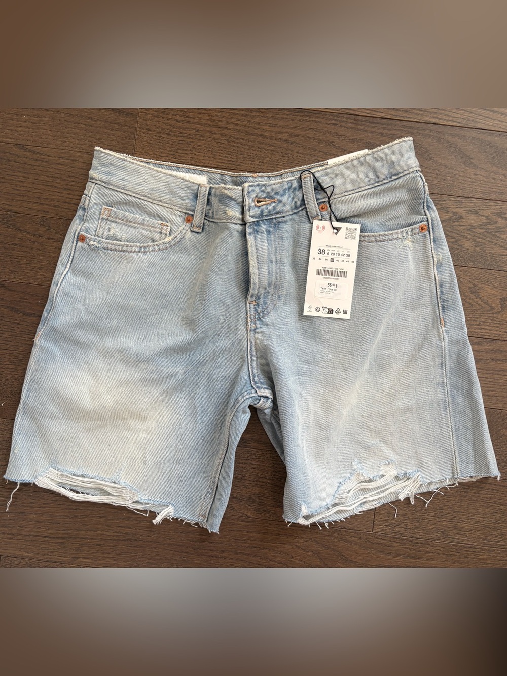 Zara Light Blue Frayed Denim Shorts